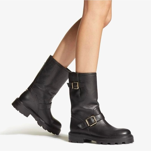 Jimmy Choo Shoes - JIMMY CHOO Black Leather Biker Boots